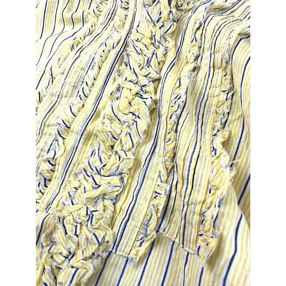 Free People FPone Yellow and Blue Striped Hand Printed Long Sleeve Top Women’s S - Picture 4 of 11